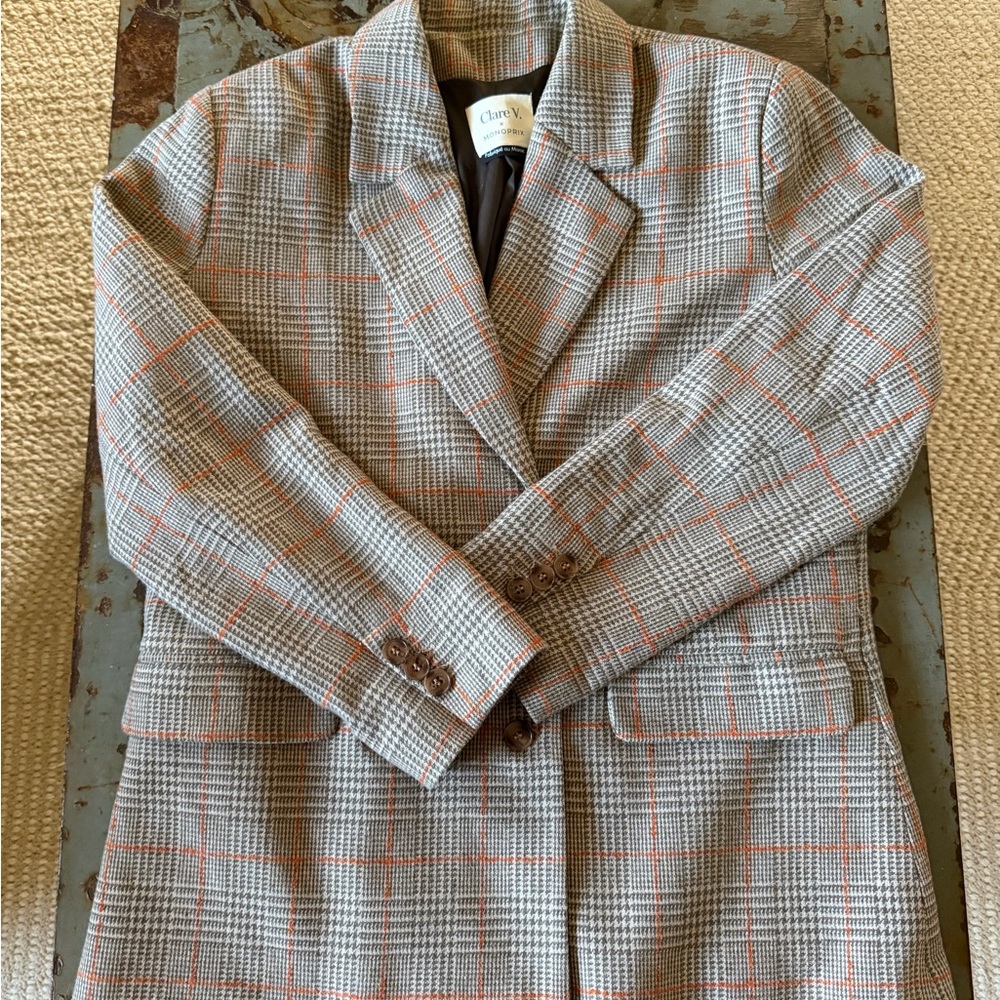 Tailored Plaid Blazer Jacket - Gray - Picture 2 of 4